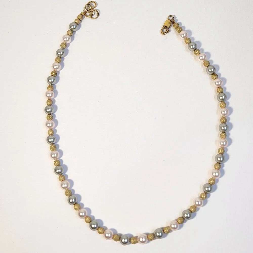 VTG 925 Multicolor Freshwater Pearl Necklace Silver Gold Stardust Beads 18" - Picture 2 of 9